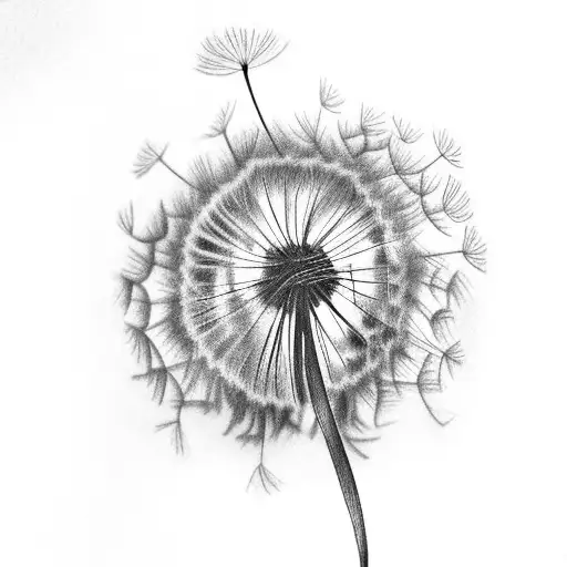A Dandelion with a long stem, the flower part has a circle behind it, and there's a teardrop somewhere on the tattoo tattoo design idea
