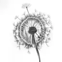 A Dandelion with a long stem, the flower part has a circle behind it, and there's a teardrop somewhere on the tattoo tattoo design idea