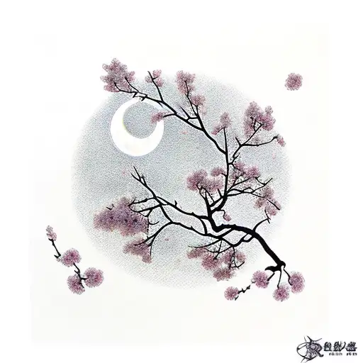 cherry blossom with moon tattoo design idea