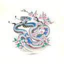 cherry blossom with snakes tattoo design idea