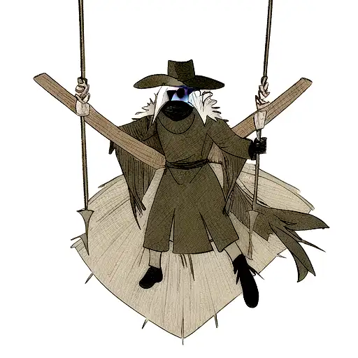 Plague Doctor with Feathered Cloak, swinging an axe tattoo design idea