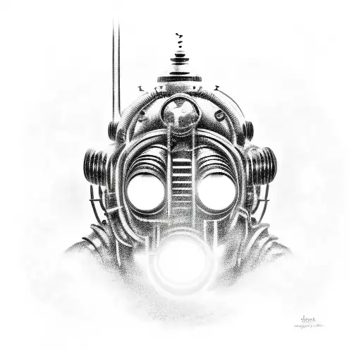 Big Daddy from Bioshock with glowing red eyes tattoo design idea