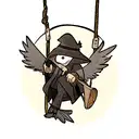 Plague Doctor with Feathered Cloak, swinging an axe tattoo design idea