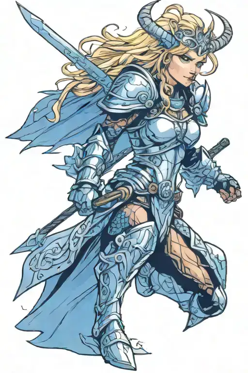valkyrie warrior woman blonde hair blue eyes tattoo design idea