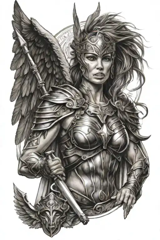 valkyrie warrior woman tattoo design idea