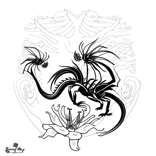 dragon with spider lilies  tattoo design idea