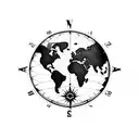 world map, compass and clock tattoo design idea