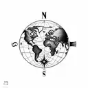 world map, compass and clock tattoo design idea