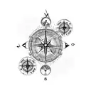 world map, compass and clock tattoo design idea