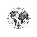 world map, compass and clock tattoo design idea
