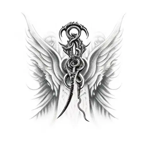 Bloody angel gravestone with serpent tattoo design idea