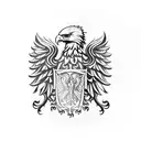 the eagle of the Polish shield in the middle of the tattoo with a medieval-themed background as for the chest tattoo design idea