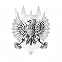the eagle of the Polish shield in the middle of the tattoo with a medieval-themed background as for the chest tattoo design idea