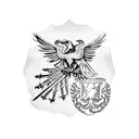 the eagle of the Polish shield in the middle of the tattoo with a medieval-themed background as for the chest tattoo design idea