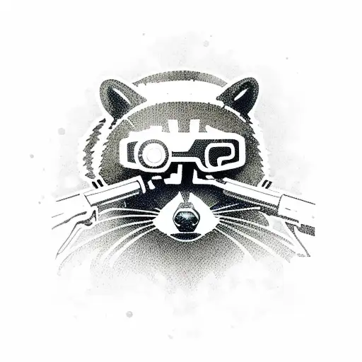 Racoon holding an assault rifle with nightvision goggles tattoo design idea