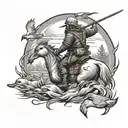 A unique design combining elements of Vinland Saga and duck hunting in a black-grey style tattoo design idea