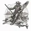 A unique design combining elements of Vinland Saga and duck hunting in a black-grey style tattoo design idea