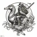 A unique design combining elements of Vinland Saga and duck hunting in a black-grey style tattoo design idea