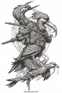 A unique design combining elements of Vinland Saga and duck hunting in a black-grey style tattoo design idea