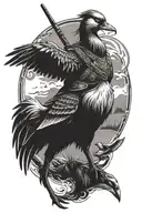 A unique design combining elements of Vinland Saga and duck hunting in a black-grey style tattoo design idea