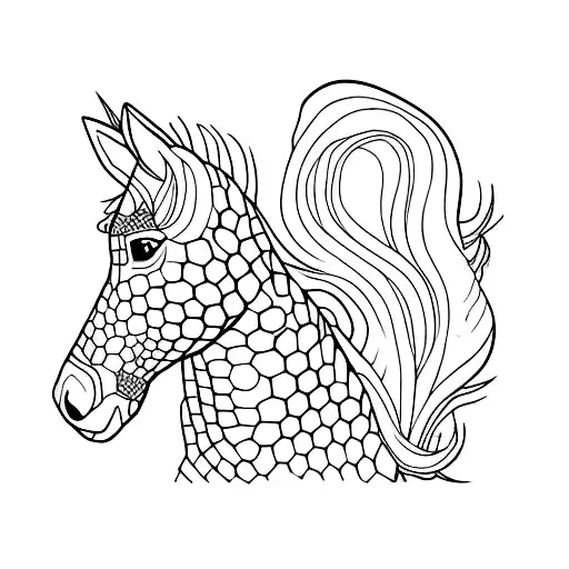 Checkerboard horse, psychedelic, colorful, without the color green tattoo design idea