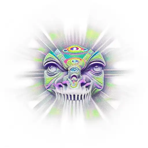 Chess piece, psychedelic, colorful, without the color green tattoo design idea