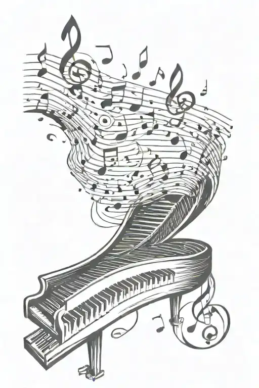 music tribal with piano keys and notes floating tattoo design idea
