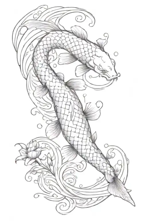 koi fish upwards the stream at the top there is a dragon tattoo design idea