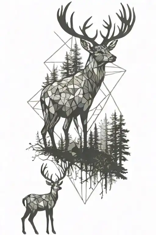forest and deer standing tattoo design idea