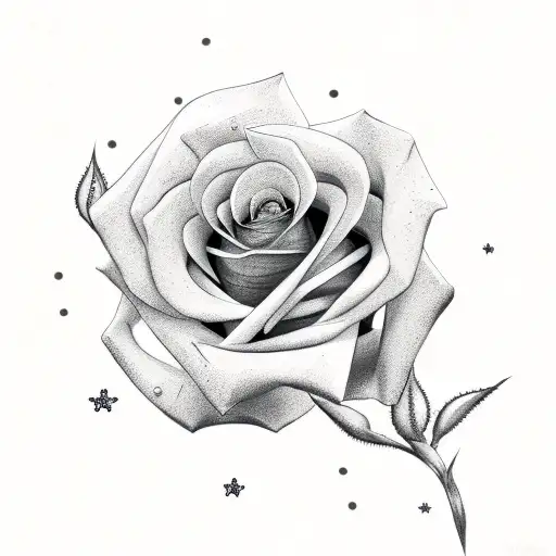 Barb wire rose with stars  tattoo design idea