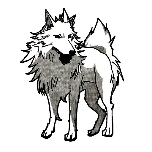 wolf with rose in mouth tattoo design idea