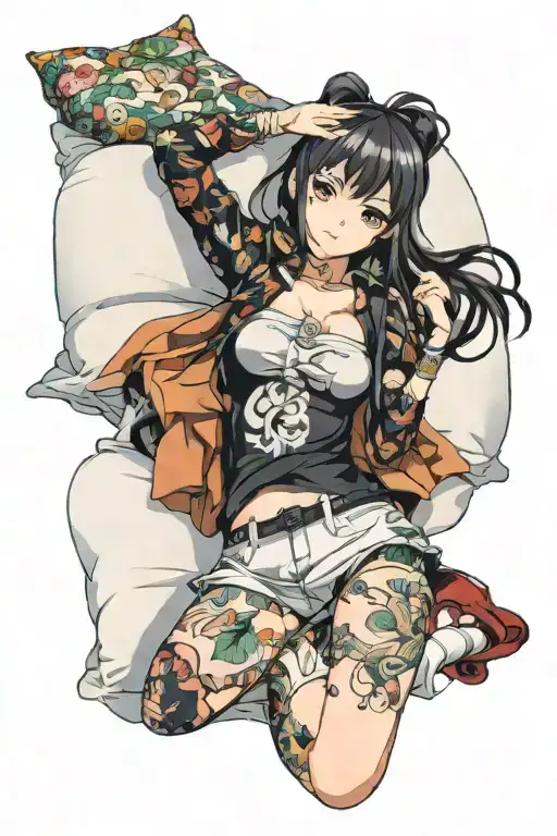 anime girl scantily dressed laying on pillows  tattoo design idea
