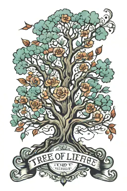 tree of life, the roots with the words Love needs action, trust needs proof, sorry needs change on scrolls tattoo design idea