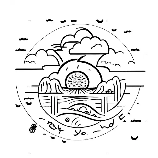 sunrise over a field with "in happiness, in kindness" inscribed tattoo design idea