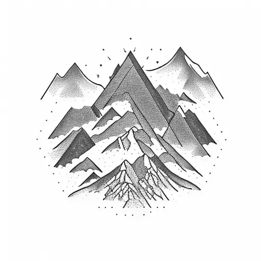 A majestic mountain range with a hidden hiking trail leading to the top tattoo design idea