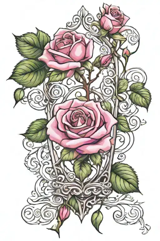 Pink Rose Vine glass prism tattoo design idea