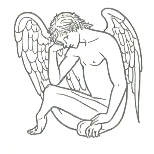 sad man angel falling tattoo design idea