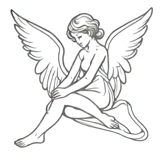 sad angel falling tattoo design idea