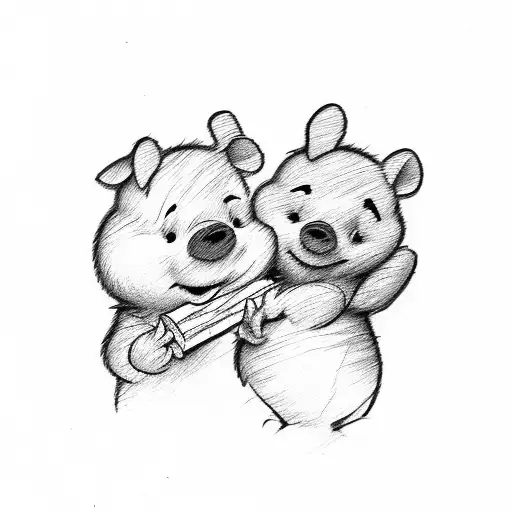 Winnie the Pooh and piglet carrying a Hershey bar  tattoo design idea