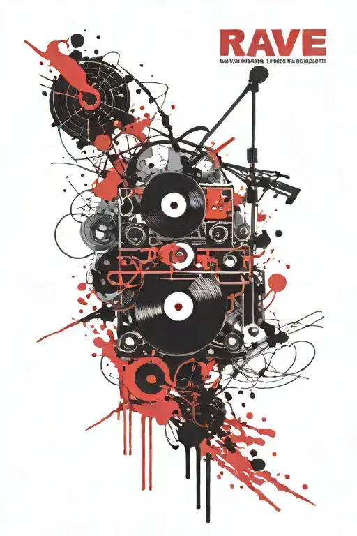 RAVE DJ mixing records tattoo design idea