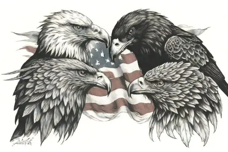 crow and eagle American flag tattoo design idea