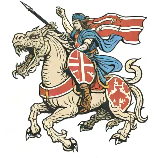 saint george killing dragon with georgian flag as cape  tattoo design idea
