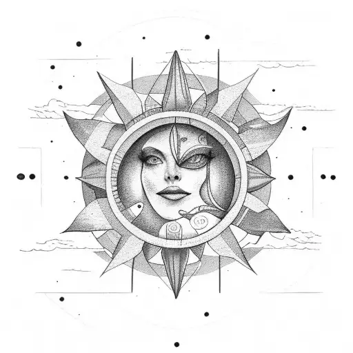 Libra scale with sun and moon tattoo design idea