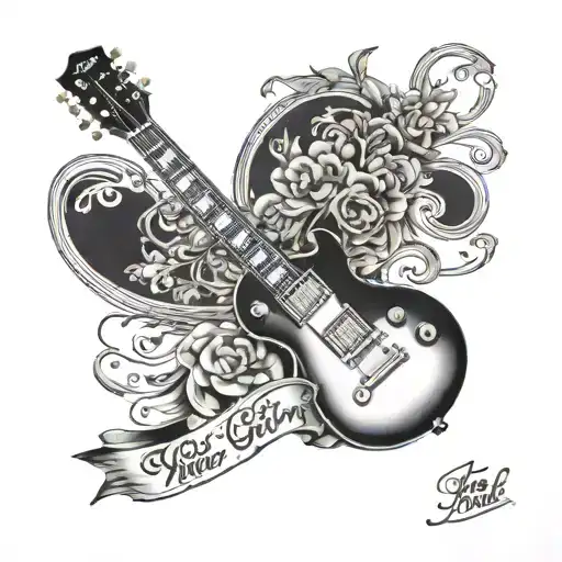 1970s les Paul with a banner wrapped "A wise girl knows her limits, a smart girl knows that she has none." tattoo design idea