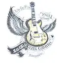 1970s les Paul with a banner wrapped "A wise girl knows her limits, a smart girl knows that she has none." tattoo design idea