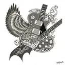 1970s les Paul with a banner wrapped "A wise girl knows her limits, a smart girl knows that she has none." tattoo design idea