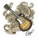 1970s les Paul with a banner wrapped "A wise girl knows her limits, a smart girl knows that she has none." tattoo design idea