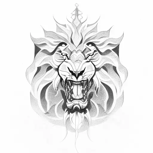 Lion and sargatanus demon tattoo design idea