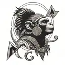 see no evvil aztec monkey with pyramids sun moon tattoo design idea