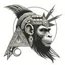 see no evvil aztec monkey with pyramids sun moon tattoo design idea